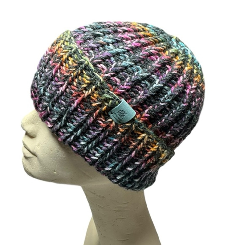 Handmade Chunky Knit Beanie Multicolor Charcoal Gray Winter Fall Handcrafted Hat